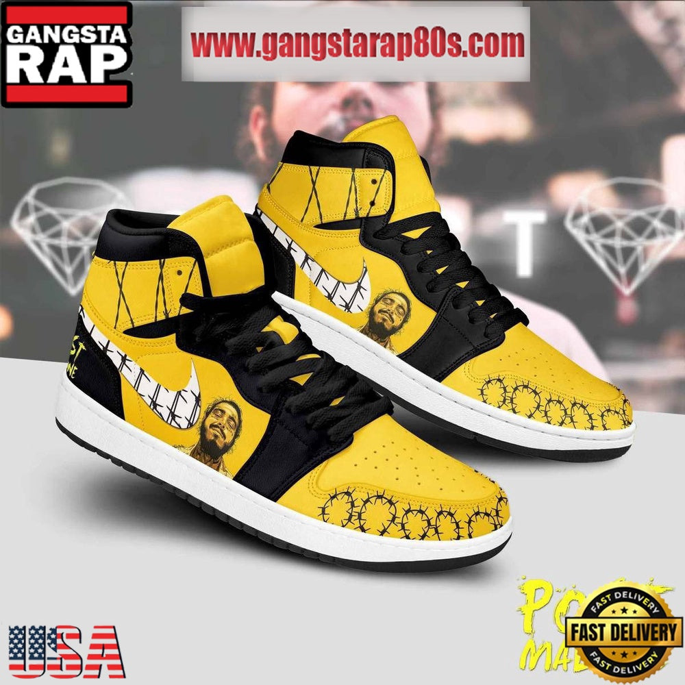 Post Malone Sunflower Song Artist Black Lace Air Jordan 1 Sneakers Shoes