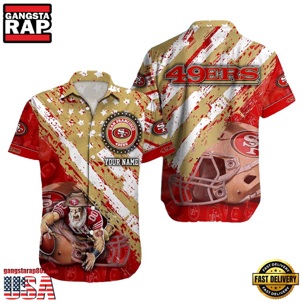 NFL San Francisco 49ers Football American Flag Mascot Custom Name Aloha Hawaiian Shirt