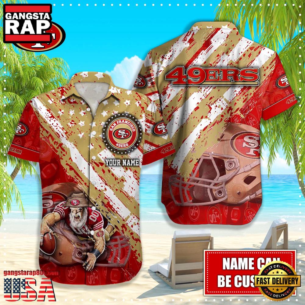 NFL San Francisco 49ers Football American Flag Mascot Custom Name Aloha Hawaiian Shirt