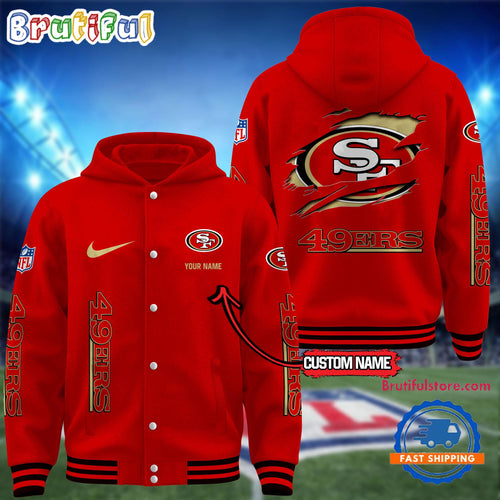 NFL San Francisco 49ers Football New Season Design Hooded Baseball Jacket, Custom Name Sport Jacket