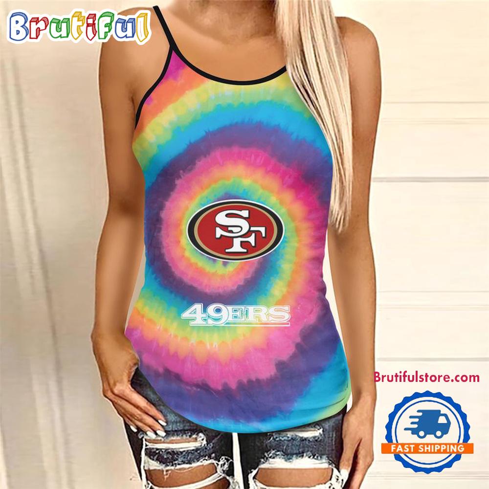 NFL San Francisco 49ers Rainbow Pattern Summer Women’s Criss Cross Tank Top