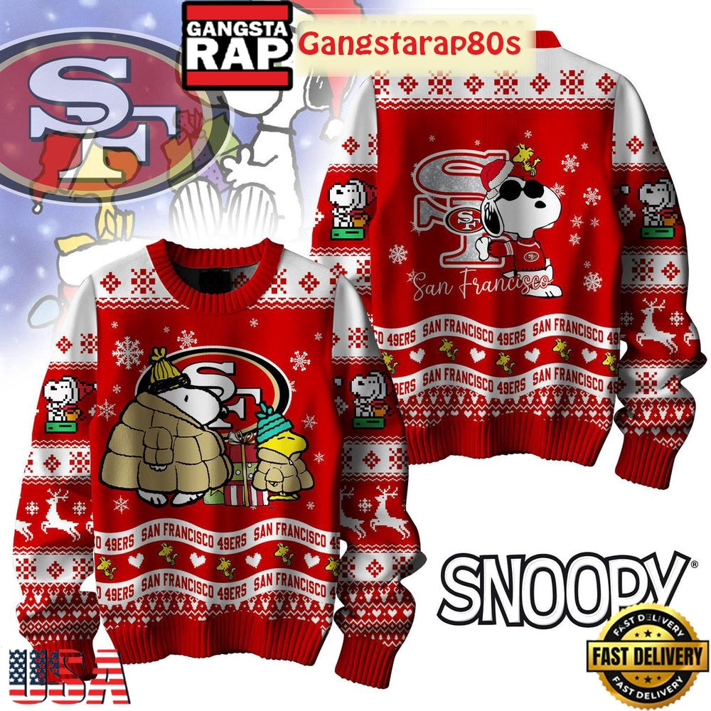 NFL San Francisco 49ers x Peanuts Snoopy New Design 2025 Ugly Christmas Sweater