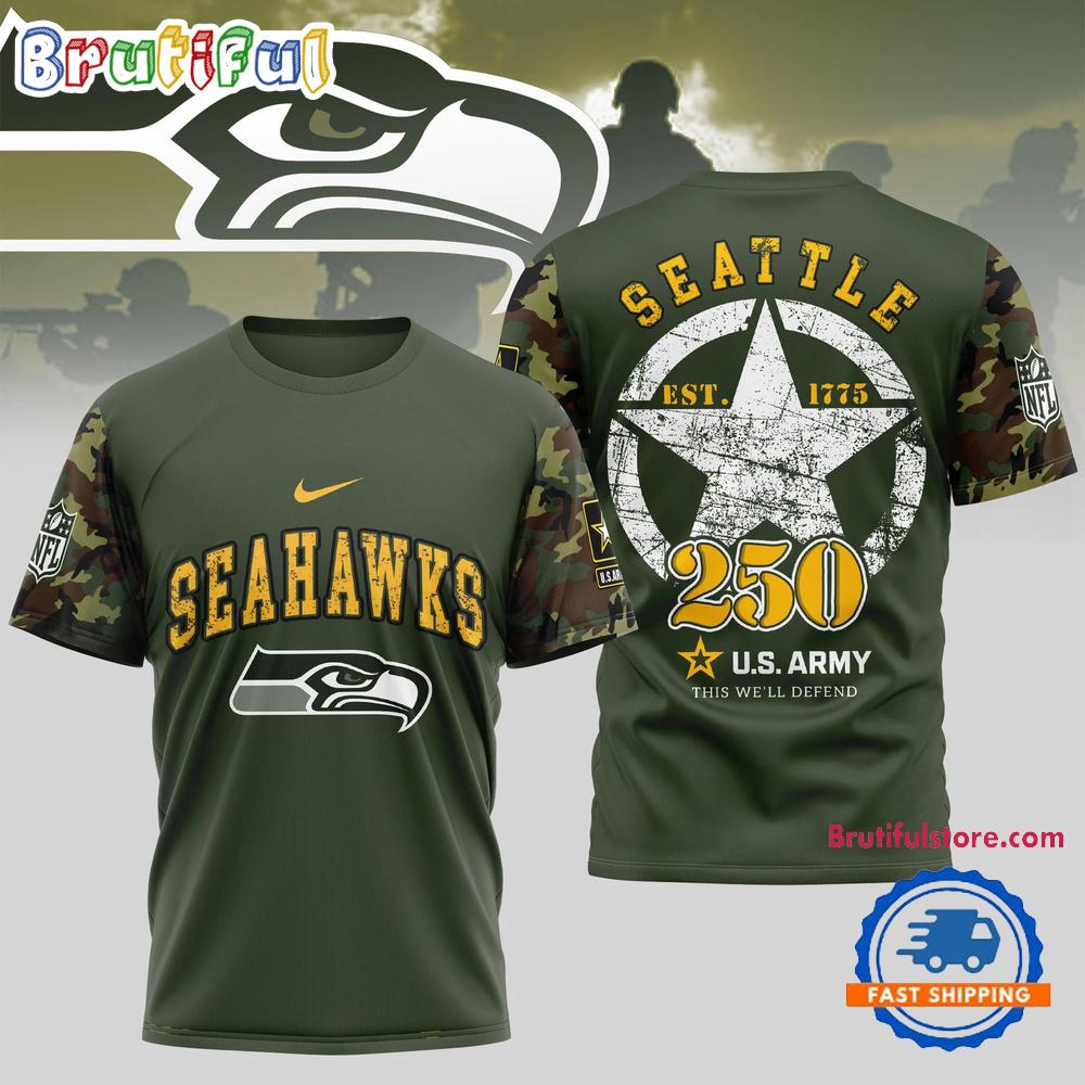 NFL Seattle Seahawk US Army 250th Birthday Celebration 3D Shirt