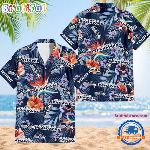 NFL Seattle Seahawks Football Team Flower Summer Design Hawaiian Button Shirt