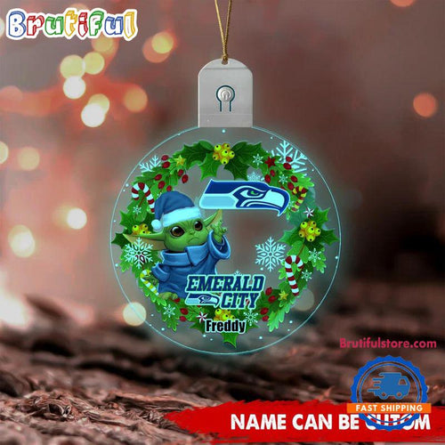 NFL Seattle Seahawks Special Baby Yoda SW Movies Christmas Circle Led Acrylic Ornament