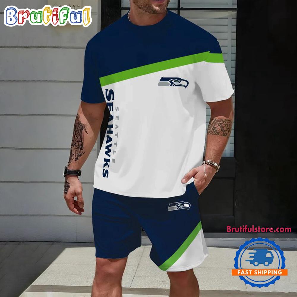 NFL Seattle Seahawks Stripe Pattern Summer T Shirt And Shorts Set