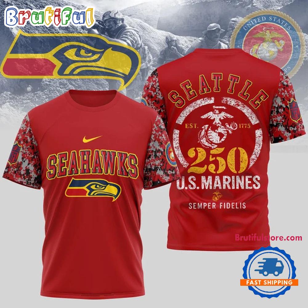 NFL Seattle Seahawks US Marines 250 Years Semper Fidelis 3D Shirt