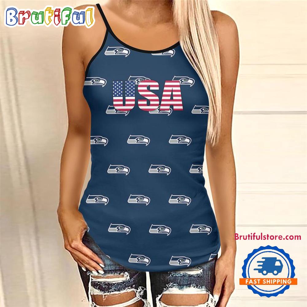 NFL Seattle Seahawks USA Independence Day Women’s Criss Cross Tank Top