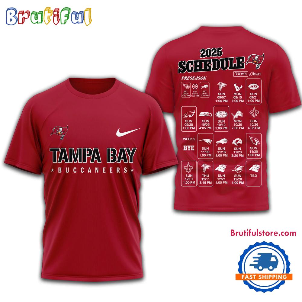 NFL Tampa Bay Buccaneers 2025 SCHEDULE Unisex 3D Shirt