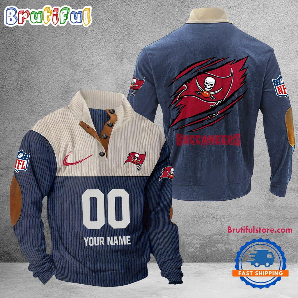 NFL Tampa Bay Buccaneers Football Team Custom Name And Number Buttoned Collar Sweatshirt