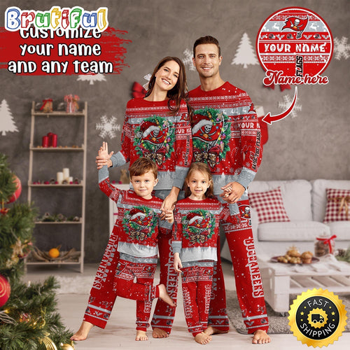 NFL Tampa Bay Buccaneers Pajamas Christmas For Family Custom Name Pajamas