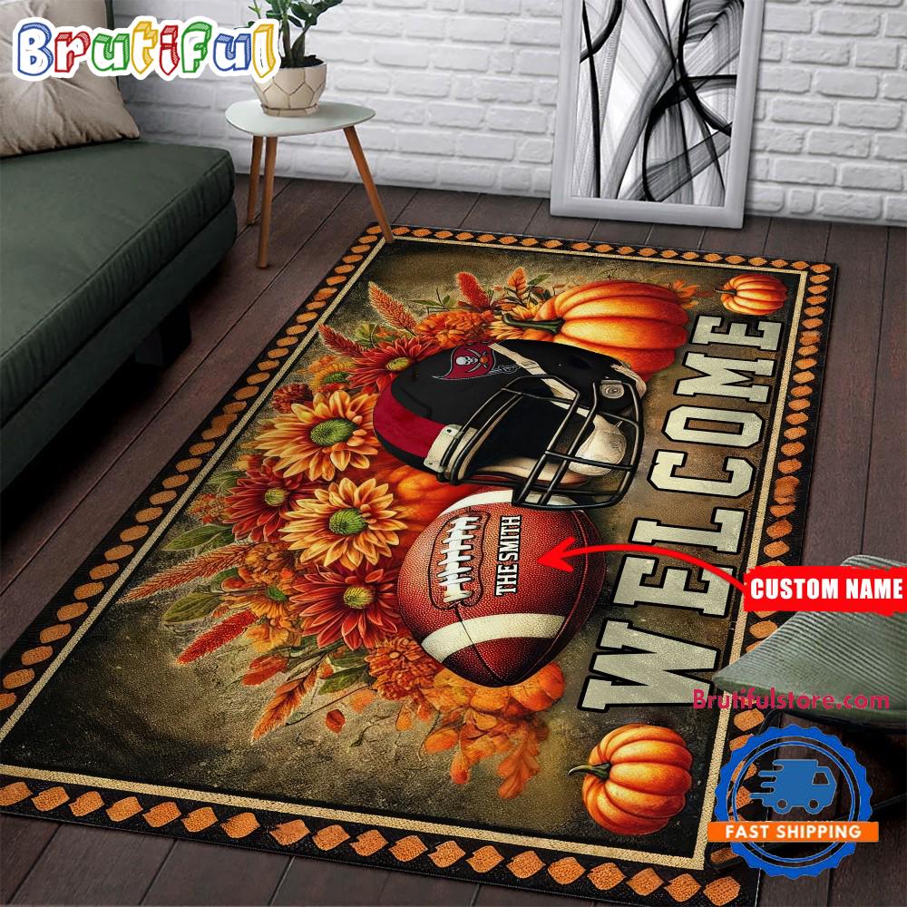 NFL Tampa Bay Buccaneers Pumpkin Flower Football Halloween Rectangle Rug