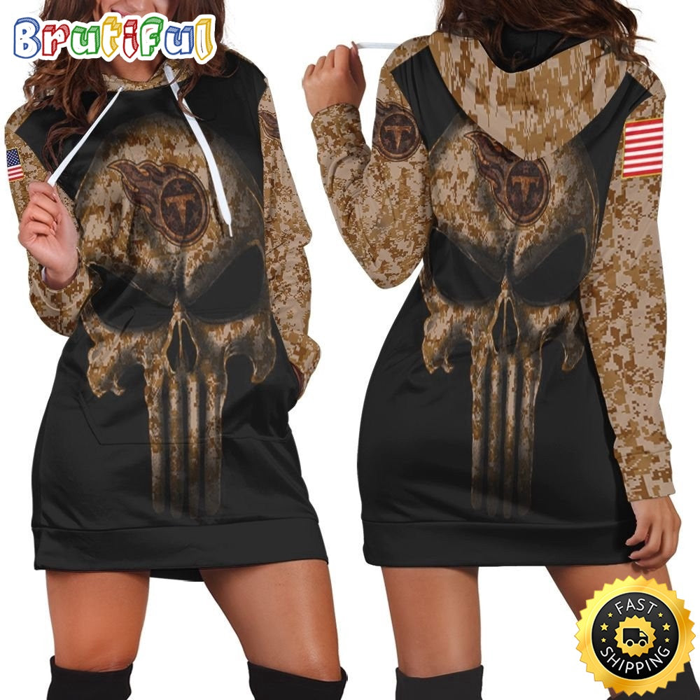 NFL Tennessee Titans Hoodie Dress American Flag Camouflage Skull