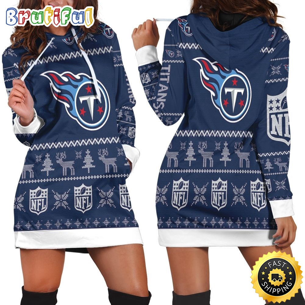 NFL Tennessee Titans Hoodie Dress Christmas Print Hoodie Dress For Women