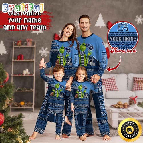 NFL Tennessee Titans Pajamas Christmas Sports For Family Custom Name Pajamas
