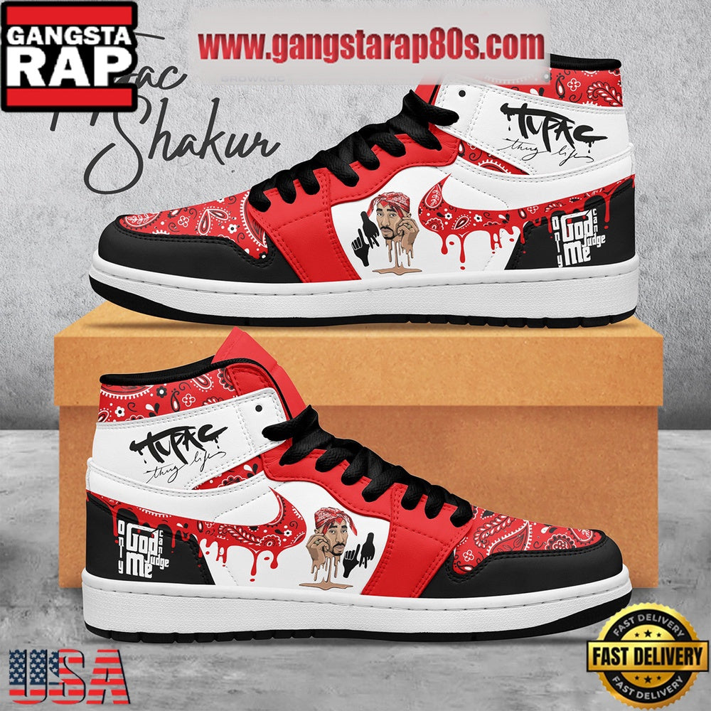 Tupac Shakur Only God Can Judge Me Black Lace Air Jordan 1 Sneakers Shoes