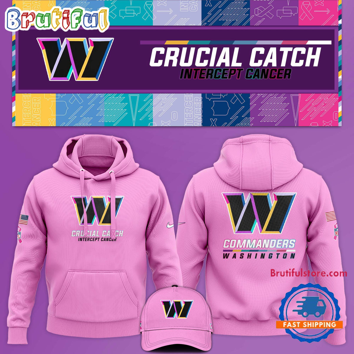 NFL Washington Commanders Crucial Catch Pink Breast Cancer Awareness Limited Edition Hoodie