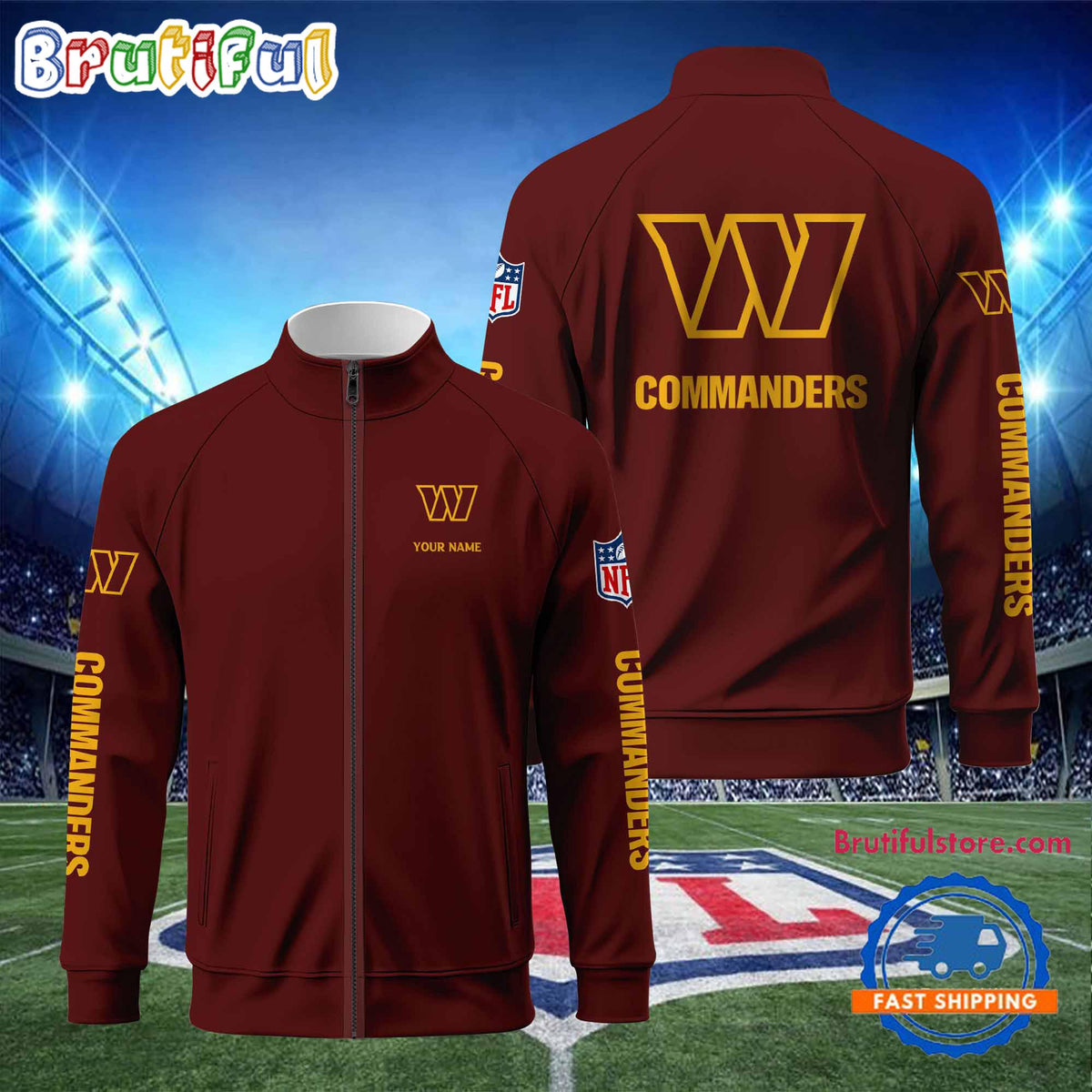 NFL Washington Commanders Football Logo Team Standing Neck Zipper Jacket, Custom Football Zipper Jacket
