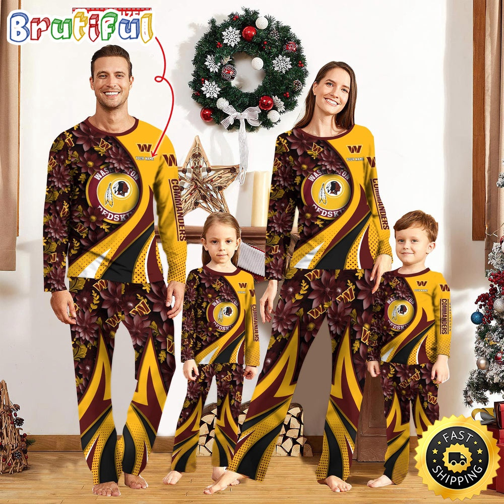 NFL Washington Commanders Pajamas Flower For Family Custom Name Pajamas