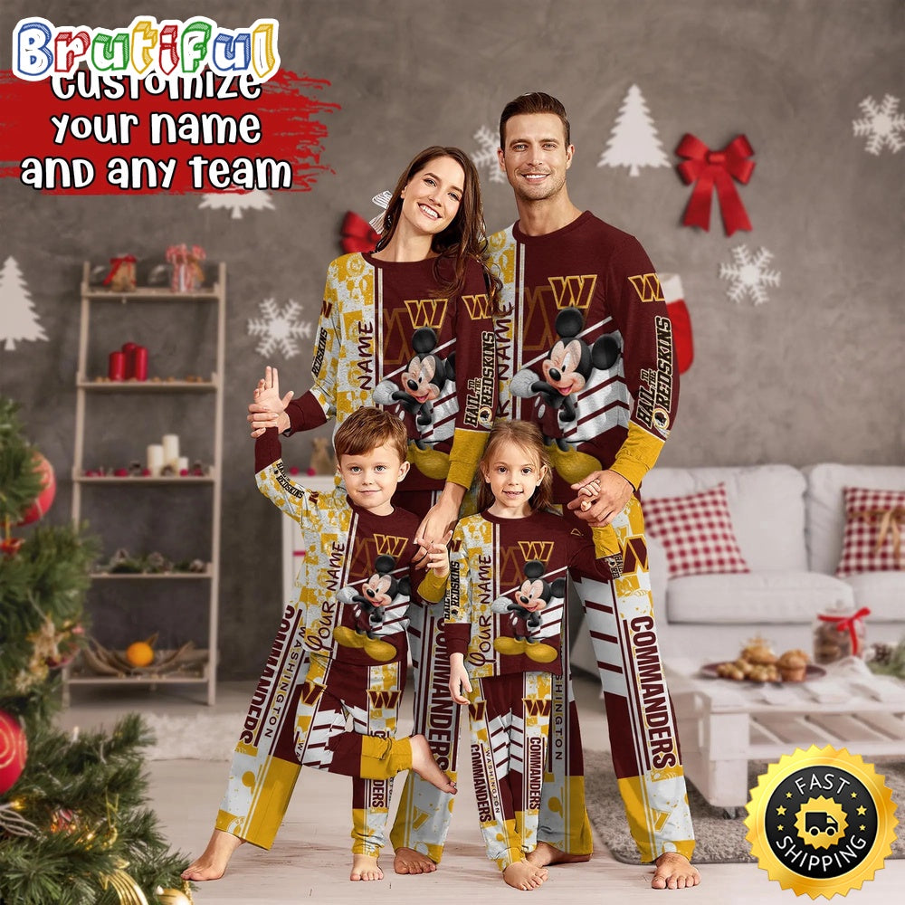 NFL Washington Commanders Pajamas Mickey Mouse For Family Custom Name Pajamas