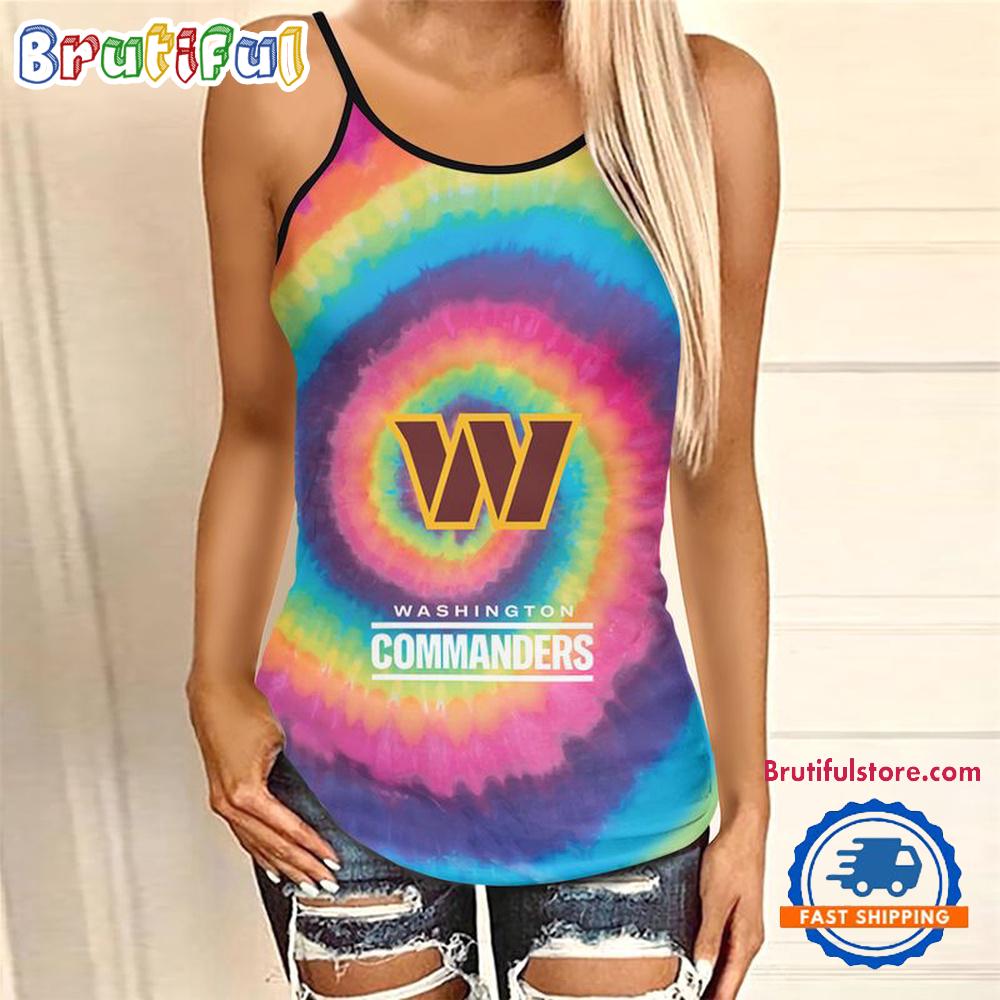 NFL Washington Commanders Rainbow Pattern Summer Women’s Criss Cross Tank Top