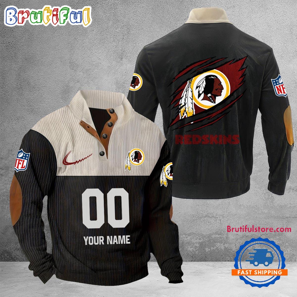 NFL Washington Redskin Football Team Custom Name And Number Buttoned Collar Sweatshirt