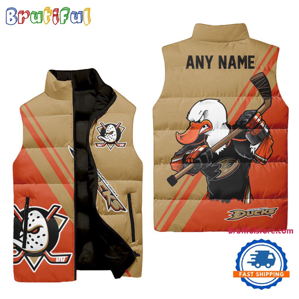 NHL Anaheim Ducks Custom Name Sleeveless Puffer Jacket, Hockey Team Jacket Fans Gifts