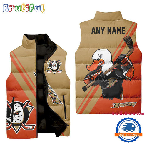 NHL Anaheim Ducks Custom Name Sleeveless Puffer Jacket, Hockey Team Jacket Fans Gifts
