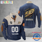 NHL Anaheim Ducks Hockey Team Custom Name And Number Buttoned Collar Sweatshirt