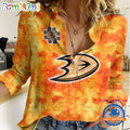 NHL Anaheim Ducks Hockey Team Orange Design Women’s Casual Shirt