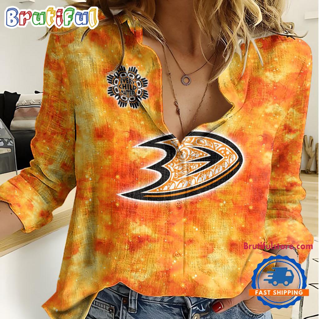 NHL Anaheim Ducks Hockey Team Orange Design Women’s Casual Shirt