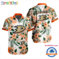 NHL Anaheim Ducks Hockey Tropical Flower Hawaiian Design Button Shirt