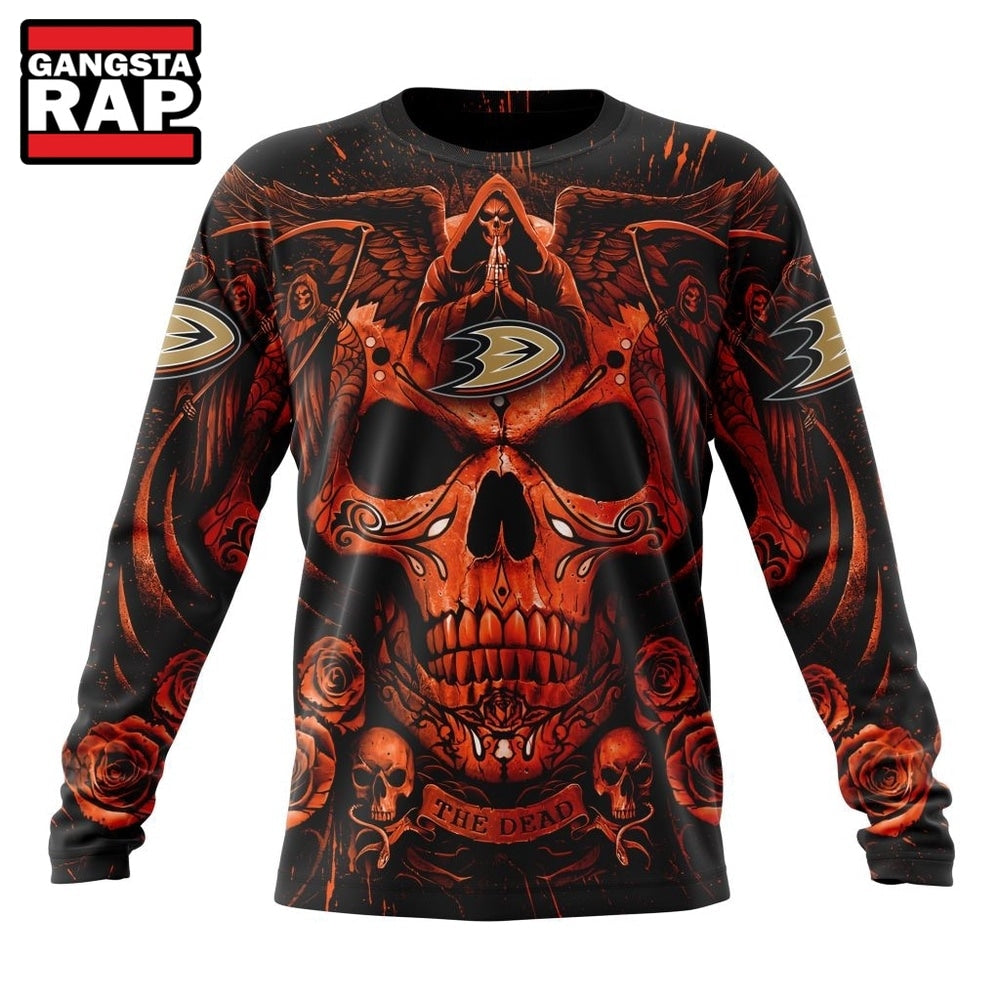 NHL Anaheim Ducks Special Design Halloween With Skull Art Hoodie, T Shirt