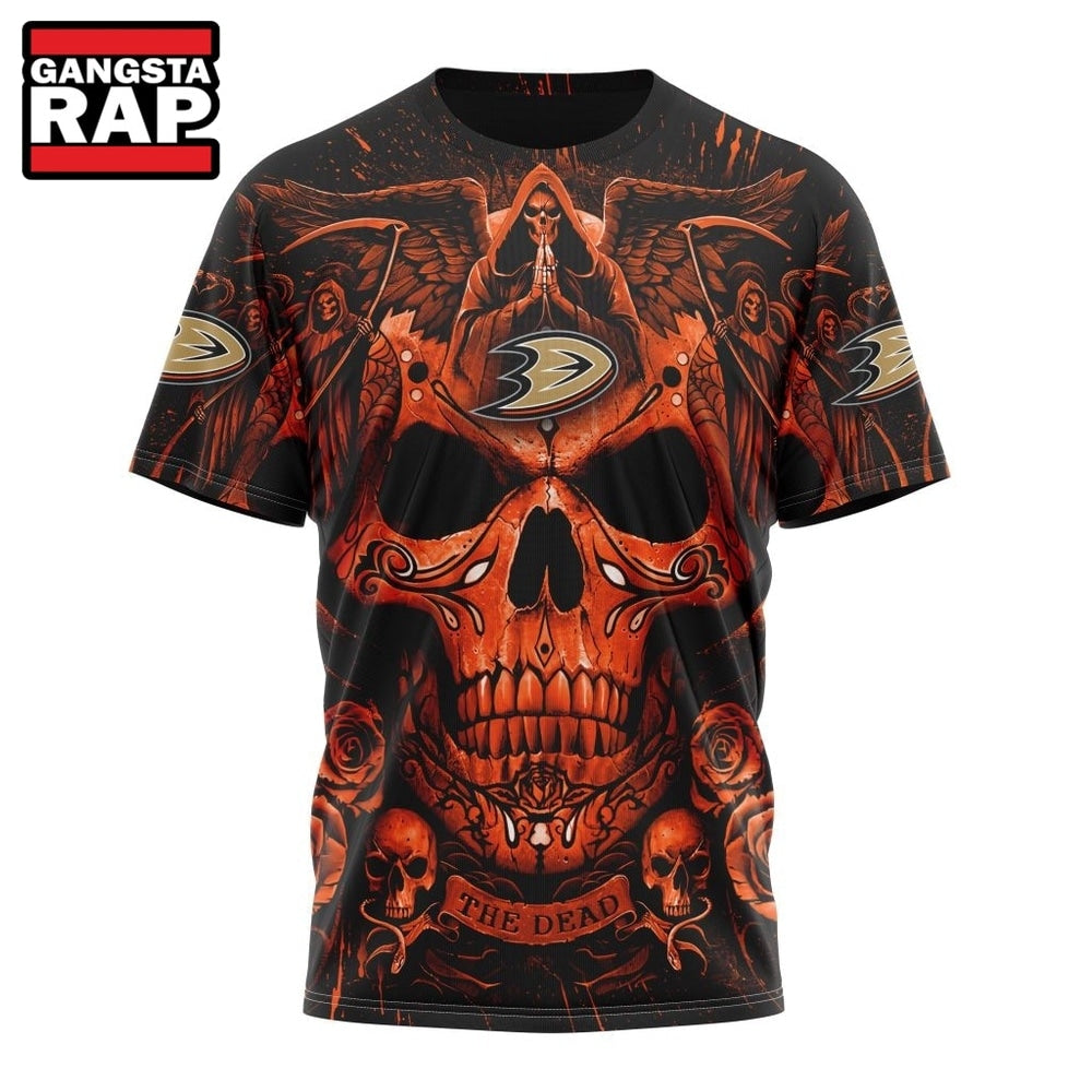 NHL Anaheim Ducks Special Design Halloween With Skull Art Hoodie, T Shirt