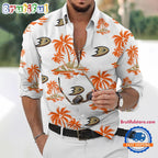 NHL Anaheim Ducks Special Hockey Long Sleeve Hawaiian Design Button Shirt