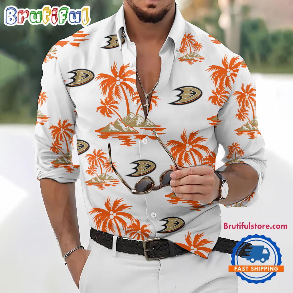 NHL Anaheim Ducks Special Hockey Long Sleeve Hawaiian Design Button Shirt