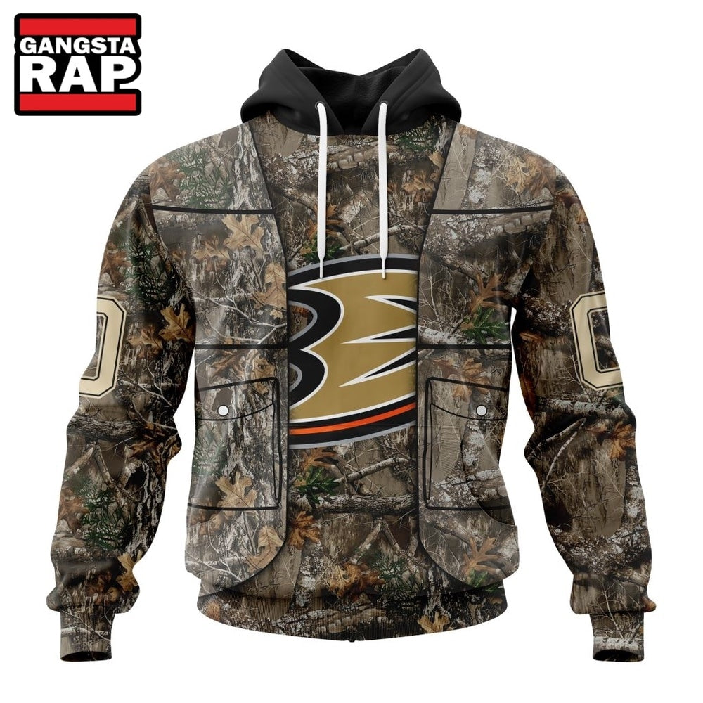 NHL Anaheim Ducks Specialized Unisex Vest Kits With Realtree Camo Hoodie, T Shirt