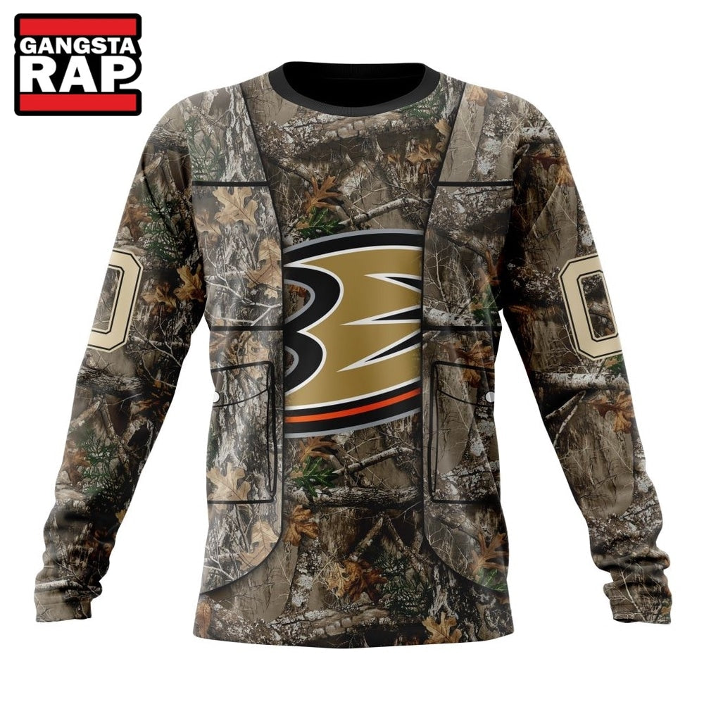 NHL Anaheim Ducks Specialized Unisex Vest Kits With Realtree Camo Hoodie, T Shirt
