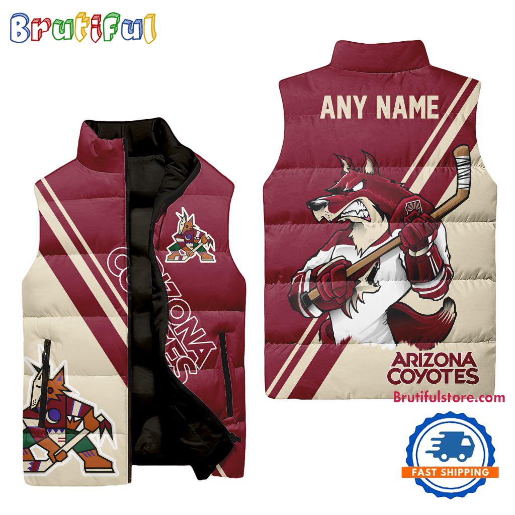 NHL Arizona Coyotes Custom Name Sleeveless Puffer Jacket, Hockey Team Jacket Fans Gifts