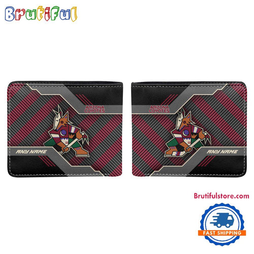 NHL Arizona Coyotes Hockey Logo Team Personalized Name Black Men’s Wallet