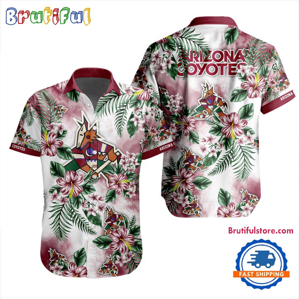 NHL Arizona Coyotes Hockey Tropical Flower Hawaiian Design Button Shirt