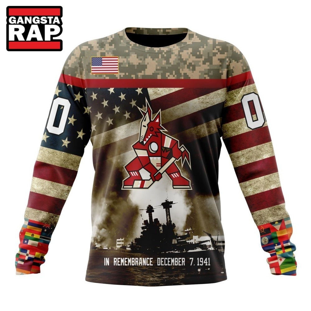 NHL Arizona Coyotes Specialized Unisex Kits Remember Pearl Harbor Hoodie, T Shirt