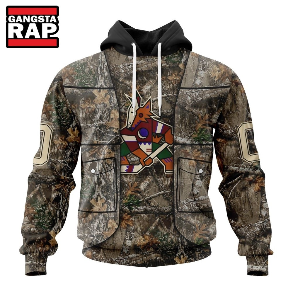 NHL Arizona Coyotes Specialized Unisex Vest Kits With Realtree Camo Hoodie, T Shirt