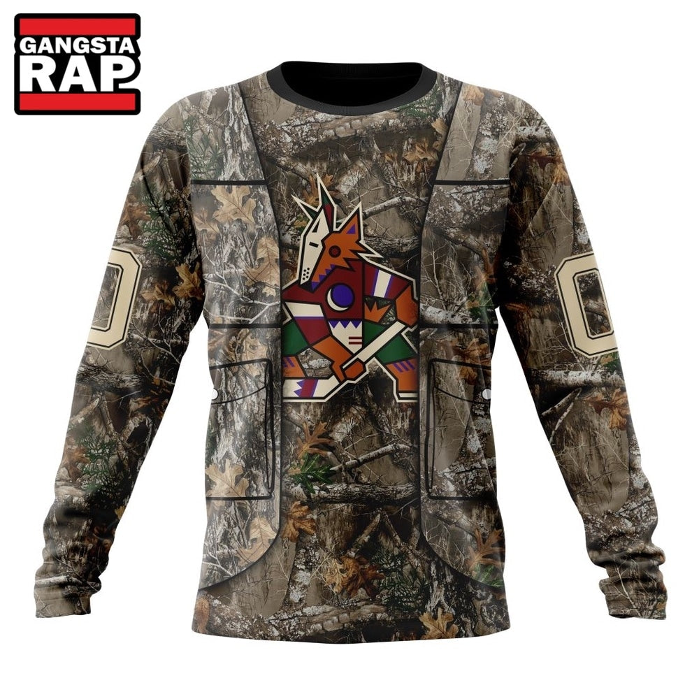 NHL Arizona Coyotes Specialized Unisex Vest Kits With Realtree Camo Hoodie, T Shirt