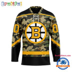 NHL Boston Bruins Camo Veterans Custom Hockey Jersey