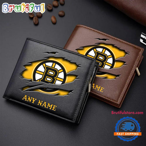 NHL Boston Bruins Custom Name Wallet, Hockey Team Design Men’s Wallet