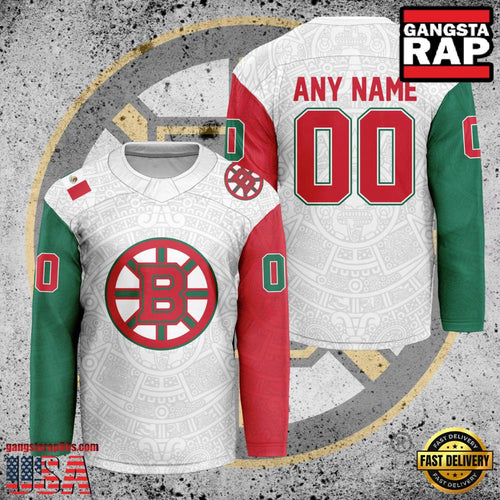 NHL Custom Name Number Boston Bruins Mexican Heritage New Design Hockey Jersey
