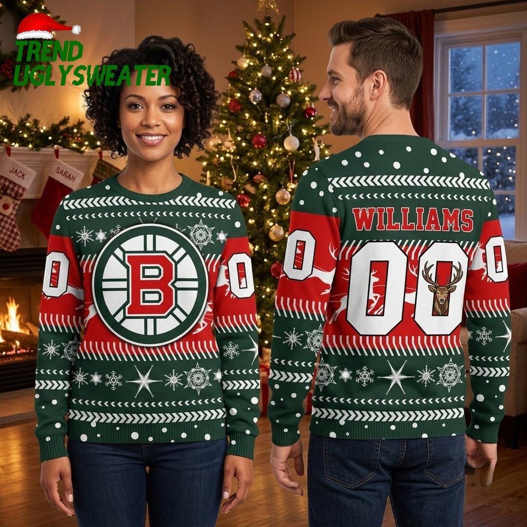 NHL Boston Bruins Personalized Name ANd Number 3D Sweater For Christmas Holiday Personalized Gift