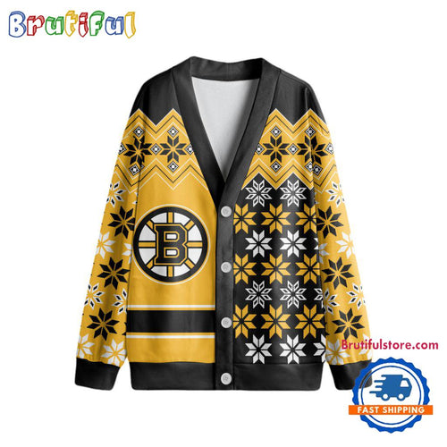 NHL Boston Bruins Spcial Ugly Christmas Hockey Design Cardigan, Hockey Fans Cardigan Shirt