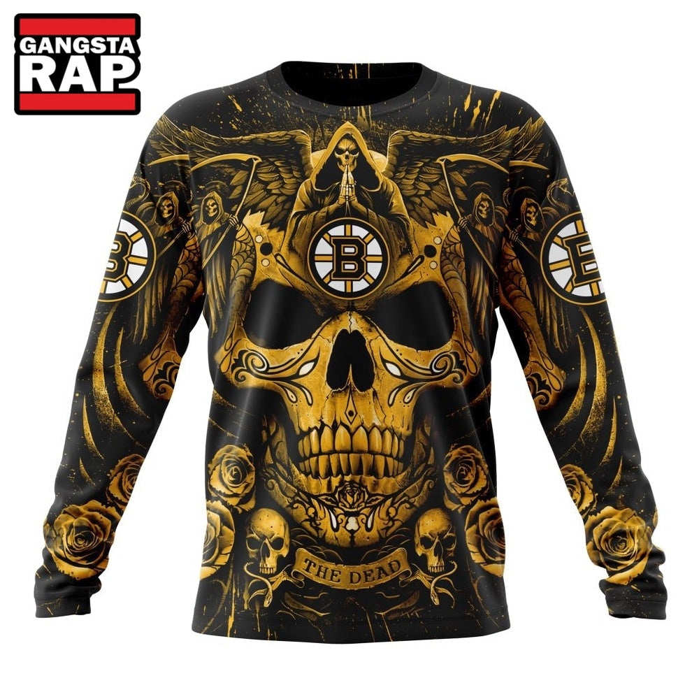 NHL Boston Bruins Special Design Halloween With Skull Art Hoodie, T Shirt